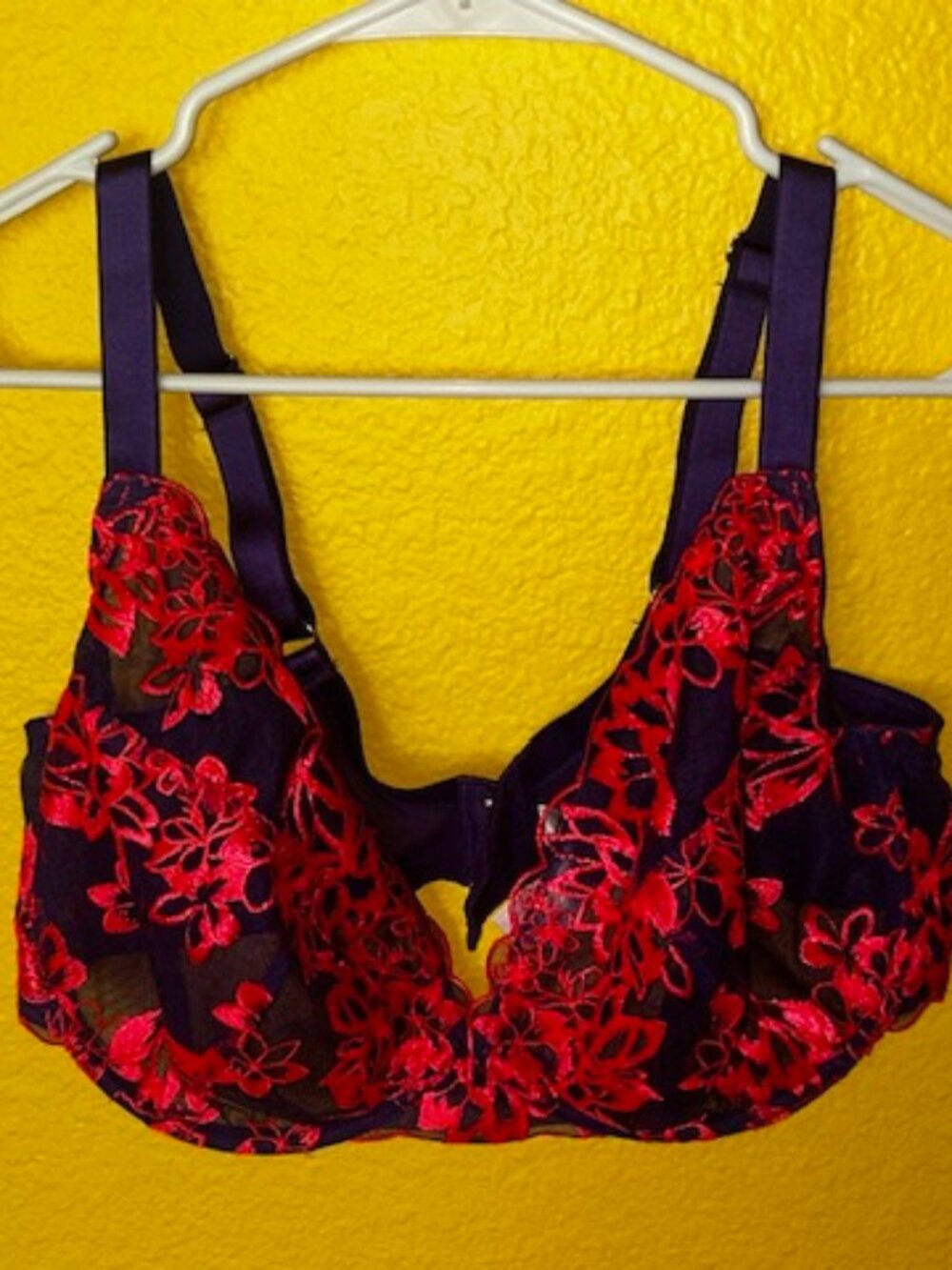 Playful Promises Ada Purple & Neon Pink Blossom Plunge Bra 38H mesh cups